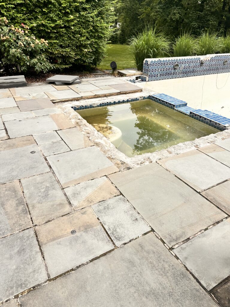 Before Pool and Deck Restoration in Chatham Township New Jersey - Sage Landscape Contractors