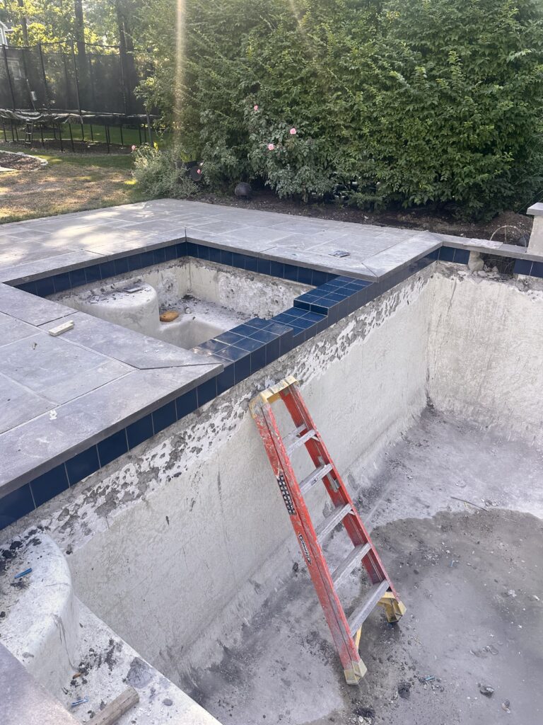 Before Pool and Deck Restoration in Chatham Township New Jersey - Sage Landscape Contractors